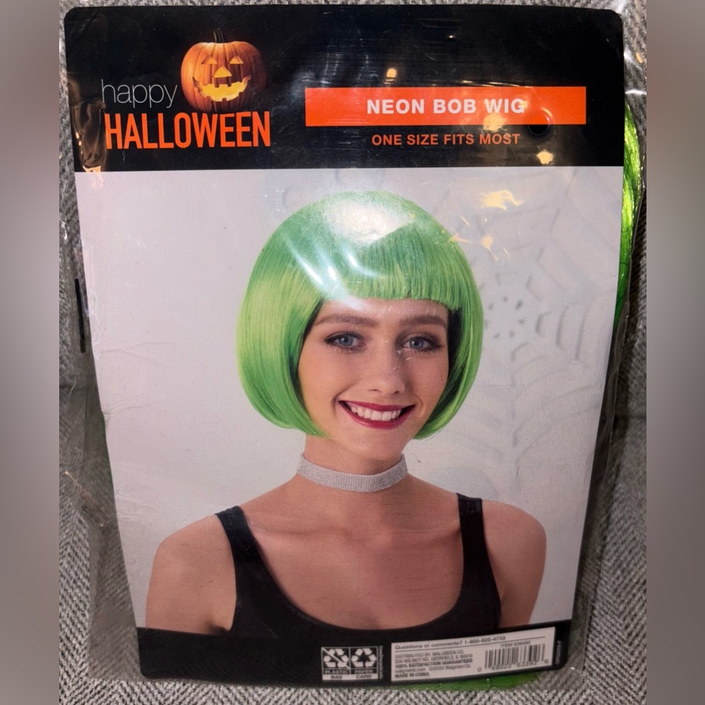 Happy Halloween Neon Green Bob Wig